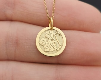 Dainty 14k Solid Gold Monkey Zodiac Necklace, Personalized Monkey Zodiac Pendant, Chinese Zodiac Pendant