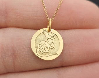 Dainty 14k Solid Gold Rat Zodiac Necklace, Personalized Rat Zodiac Pendant, Chinese Zodiac Pendant
