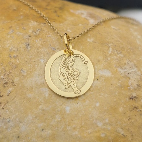 Dainty 14k Solid Gold Tiger Zodiac Necklace Personalized Etsy