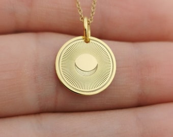 Dainty 14K Solid Gold Eclipse Pendant, Personalized Eclipse Necklace, Solar Eclipse Pendant