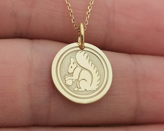 Dainty 14k Solid Gold Squirrel Necklace, Personalized Squirrel Pendant, Squirrel Charm, Animal Jewelry