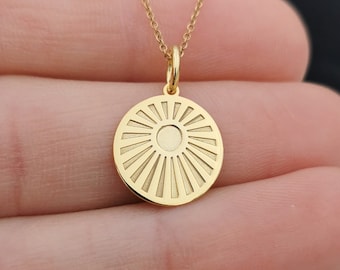 Dainty 14k Solid Gold Sun Necklace, Personalized Sun Pendant, Celestial Necklace, Sunshine Pendant