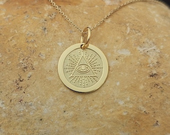 Dainty 14k Solid Gold Third Eye Necklace, Personalized All Seeing Eye Pendant, Eye Necklace, All Seeing Eye Necklace