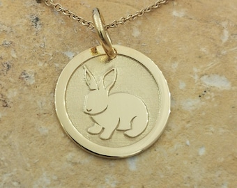 Dainty 14k Solid Gold Rabbit Necklace, Personalized Bunny Pendant, Pet Pendant, Animal Jewelry