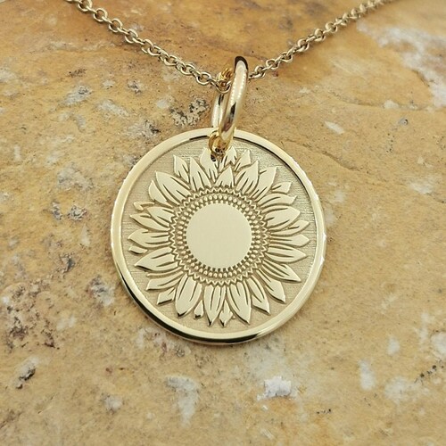 14K Gold Sunflower Charm Etsy