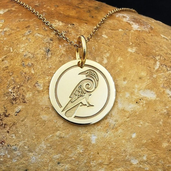 Dainty 14k Solid Gold Celtic Crow Necklace, Personalized Crow Pendant, Celtic Mythology Pendant, Raven Neckalce