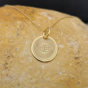 Dainty 14k Solid Gold Evil Eye Pendant Necklace