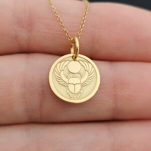 Dainty 14k Solid Gold Egyptian Scarab Necklace, Personalized Egyptian Scarab Pendant, Scarab Pendant