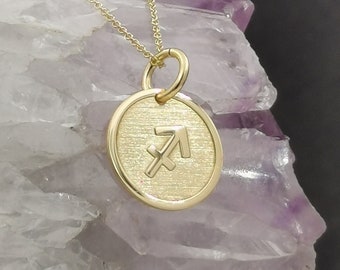 Dainty 14k Solid Gold Sagittarius Necklace, Sagittarius Symbol Pendant, Zodiac Solid Gold, Personalized Sagittarius Pendant, Custom Zodiac