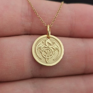 Dainty 14k Solid Gold Celtic Dragon Necklace, Personalized Celtic Dragon Necklace, Celtic Dragon Pendant