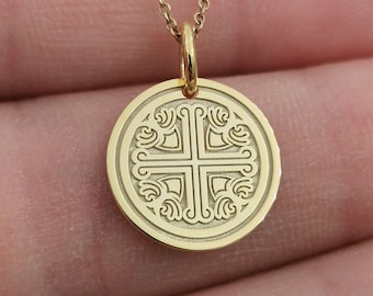 Dainty 14k Solid Gold Cross Pattee Necklace, Personalized Cross Pattee Pendant