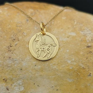 Dainty 14k Solid Gold Horse Zodiac Necklace, Personalized Horse Zodiac Pendant, Chinese Zodiac Pendant, Year of the Horse image 1