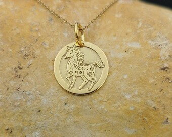 Dainty 14k Solid Gold Horse Zodiac Necklace, Personalized Horse Zodiac Pendant, Chinese Zodiac Pendant, Year of the Horse