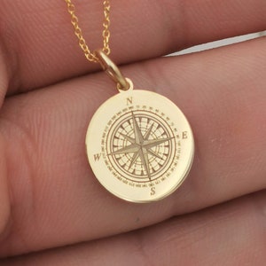 14K Solid Gold Compass necklace, compass jewelry, compass gift, compass charm, personalized compass, custom pendant, traveler gift