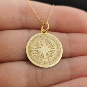 14K Solid Gold Compass Necklace: Personalized Traveler Pendant