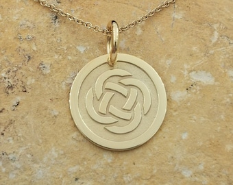 Delicata collana con nodo celtico in oro massiccio 14 carati, collana con nodo Dara personalizzata, collana con moneta nodo Dara, gioielli con nodo celtico