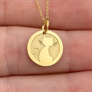 Dainty 14K Solid Gold Cat Necklace, Personalized Cat Pendant, Cat Jewelry, Gold Animal Pendant, Pet Necklace