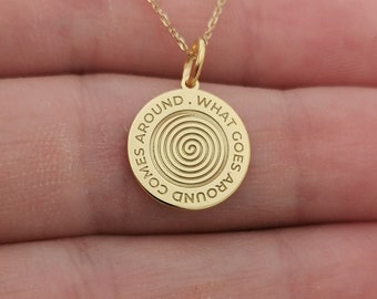 Dainty 14k Solid Gold Spiral Necklace, Personalized Spiral Pendant, Life Coach Pendant, What Goes Around Comes Around