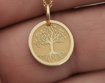 Zierliche 14k Solid Gold Baum des Lebens Halskette, Goldbaum Halskette, Benutzerdefinierte Baum des Lebens Halskette, personalisierte Goldbaum des Lebens Halskette