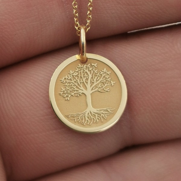 Zierliche 14k Solid Gold Baum des Lebens Halskette, Gold Baum Halskette, benutzerdefinierte Baum des Lebens Halskette, personalisierte Gold Baum des Lebens Halskette