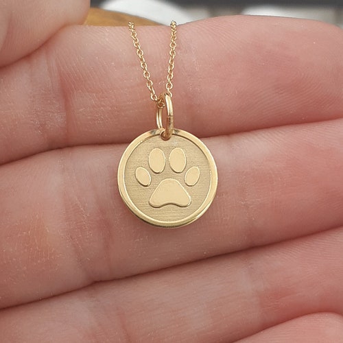 Dainty 14k Solid Gold Dog Paw Necklace Personalized Dog Paw Etsy
