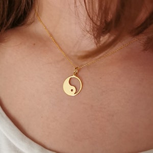 Dainty 14K Solid Gold Yin Yang Necklace: Charm Pendant