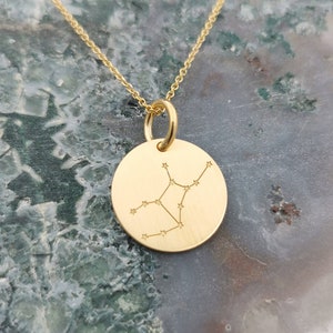 14k Solid Gold Virgo Constellation Halskette: Personalisierter Matt Anhänger