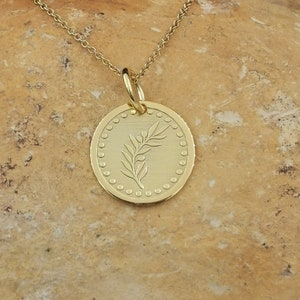 Dainty 14k Solid Gold Olive Branch Necklace: Personalized Greek Pendant