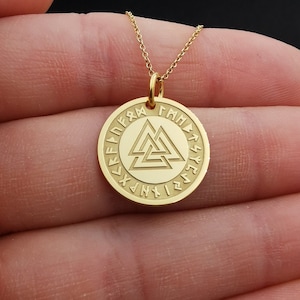 14k Solid Gold Valknut Viking Necklace, Personalized Valknut Symbol Pendant, Odins Knot Symbol Pendant, Norse Viking Jewelry