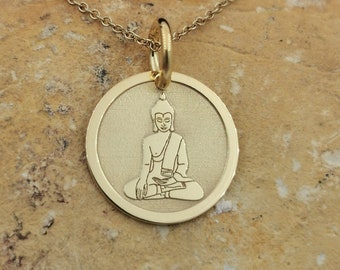 Zierliche 14k Solid Gold Buddha Halskette, personalisierte Buddha Anhänger, buddhistische Halskette, Buddha Schmuck