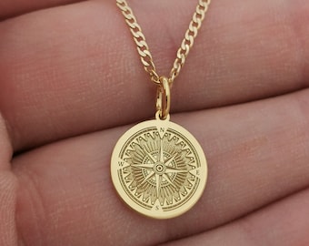 Dainty 14k Solid Gold Compass Necklace, Personalized Compass Pendant, Compass Jewelry, Compass Gift, Compass Charm, Traveler Gift