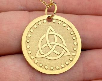 14k Solid Gold Triquetra Necklace, Personalized Triquetra Pendant, Celtic Trinity Knot Pendant, Celtic Symbol Jewelry