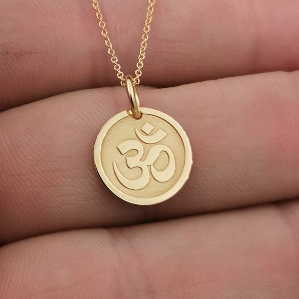 Dainty 14k Solid Gold Om Necklace, Personalized Yoga Necklace, Gold Ohm Necklace for women , Custom 14k Aum Solid Gold Pendant for layered