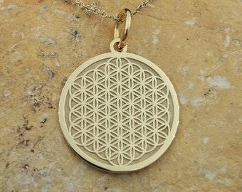 14k Solid Gold Flower Of Life Necklace, Personalized Flower Of Life Pendant, Flower Of Life Symbol