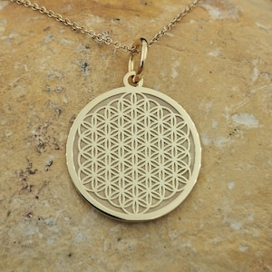 14k Solid Gold Flower Of Life Necklace, Personalized Flower Of Life Pendant, Flower Of Life Symbol