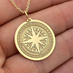 14K Solid Gold Compass Necklace: Personalized Traveler Gift
