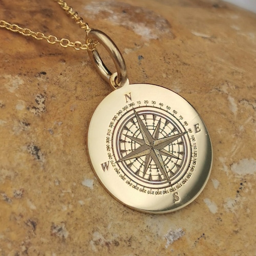14k Solid Gold Pendant Compass Personalized Pendant for Men Etsy