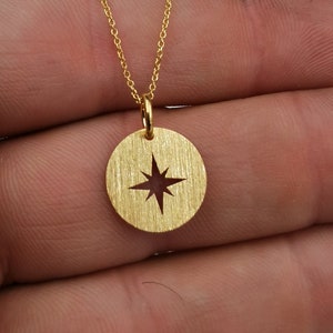 14k Solid Gold North Star Necklace, Dainty True North pendant, North Star Jewelry, Dainty Solid Gold Compass Necklace, Layered Necklace