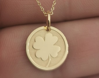 Dainty 4 Leaf Clover Necklace, 14K Solid gold 4 Leaf Clover Necklace, Four Leaf Clover Gold Charm, Personalized 4 Leaf Clover Necklace