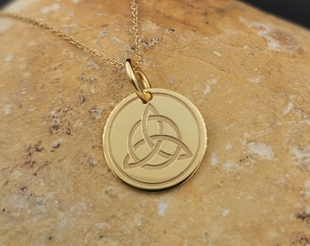 Dainty 14k Solid Gold TRIQUETRA Necklace, Personalized Trinity Knot Coin Necklace For Layered, Irish Knot Jewelry, Gold Celtic Knot Necklace