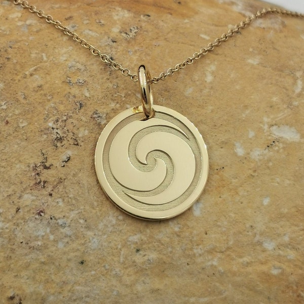 14k Koru Spiral Necklace, Personalized Maori Koru Pendant, Koru Spiral Maori Symbol Pendant