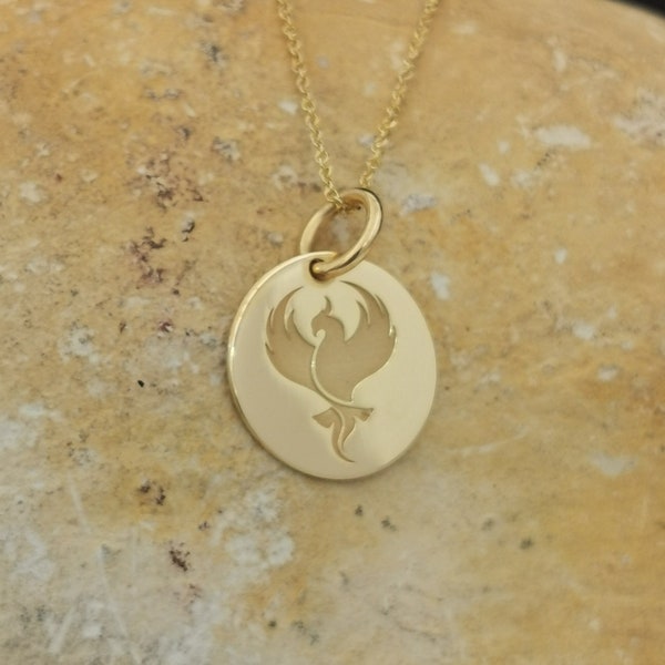 Dainty 14k Solid Gold Phoenix Bird Necklace, Personalized  Phoenix Bird Gold Pendant, Phoenix Jewelry For Women, Strength & Renewal Symbol