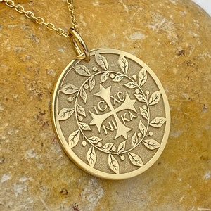 14k Solid Gold Cross Coin Necklace, Personalized Cross For Protection, Greek Orthodox Jewelry, ICXC NIKA Coin Pendant, Baptism Gift