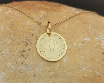 Dainty 14k Solid Gold Lotus Necklace, Personalized Lotus Necklace, Lotus Flower Pendant