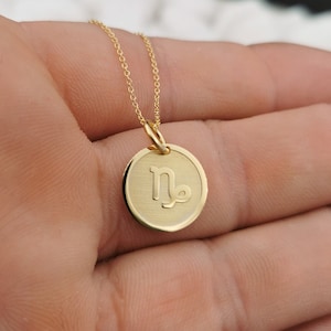 14k Solid Gold Capricorn Zodiac Symbol Pendant Necklace