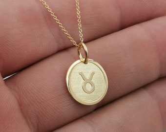 Dainty 14k Solid Gold Taurus Zodiac Necklace, Taurus Symbol Pendant, Zodiac Solid Gold, Personalized Taurus Zodiac Pendant, Custom Zodiac