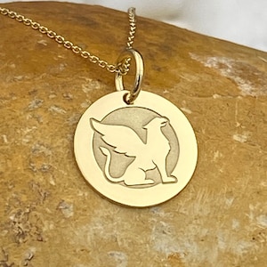 Dainty 14k Solid Gold Griffin Necklace, Personalized Griffin Pendant , Gryphon Necklace, Lion and Eagle Pendant, Greek Mythology Jewelry