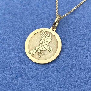 Dainty 14k Solid Gold Celtic Raven Necklace, Personalized Raven Pendant, Celtic Mythology Pendant, Raven Neckalce