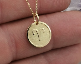 Dainty 14k Solid Gold Aries Zodiac Necklace, Aries Symbol Pendant, Zodiac Solid Gold, Personalized Aries Sign Zodiac Pendant, Custom Zodiac