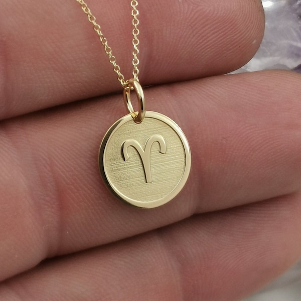 Dainty 14k Solid Gold Aries Zodiac Necklace, Aries Symbol Pendant, Zodiac Solid Gold, Personalized Aries Sign Zodiac Pendant, Custom Zodiac